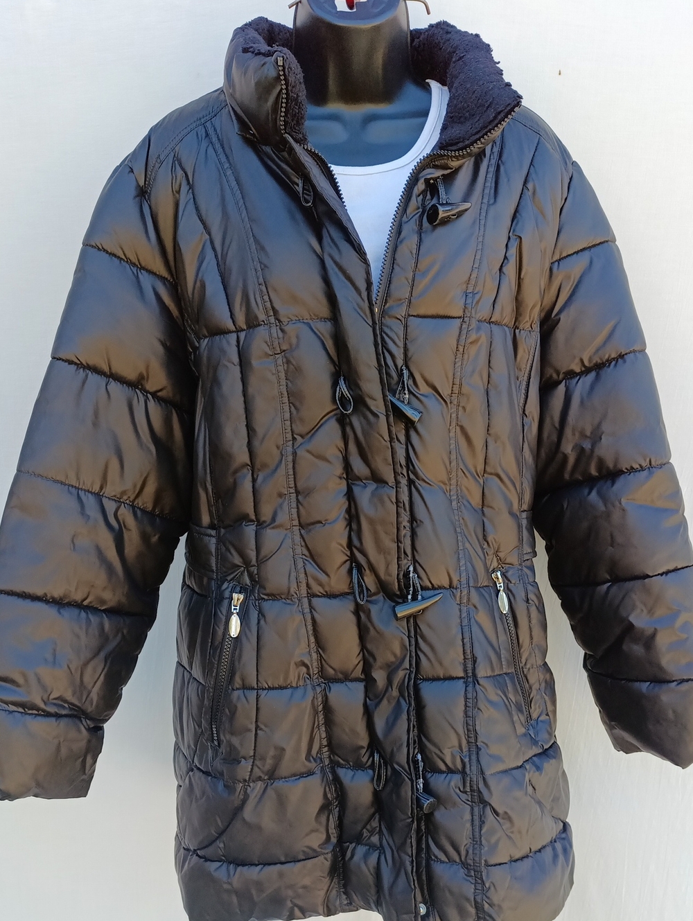 Liz Claiborne Black Quilted Puffer Coat W Faux Fur Collar - Size XXL